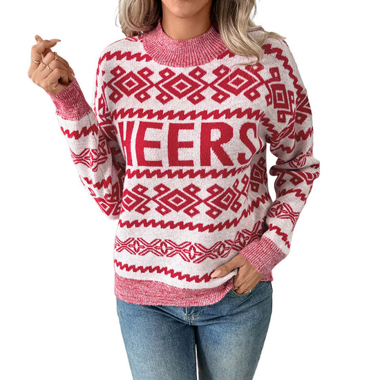 Half high neck pullover loose letter Christmas sweater