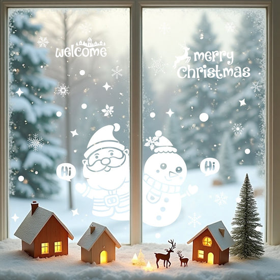 BR-JD4150C Merry Christmas Snowman Snowflake Transparent Window Decals
